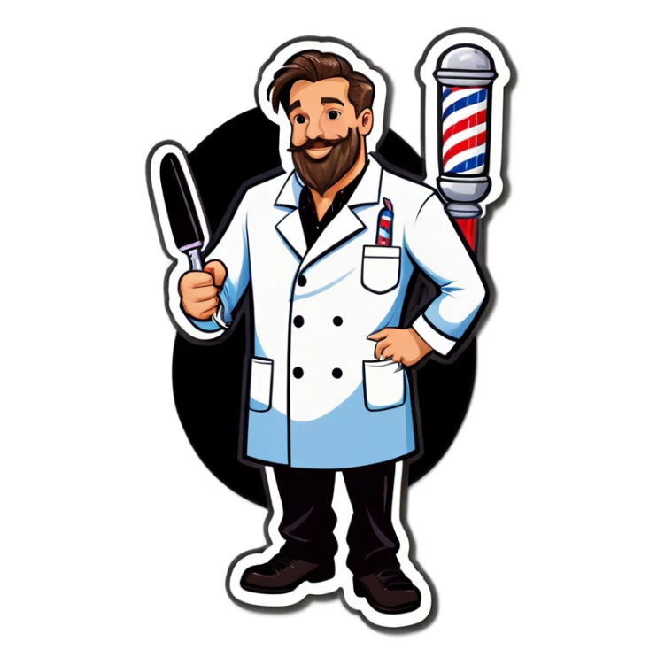Cartoon barber pole with lab coat & arms & feet sticker