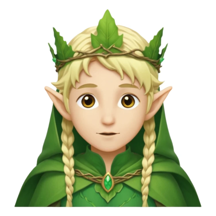 Forest Elf – elegant green-skinned elf with leaf crown and cloak, blonde hair sticker