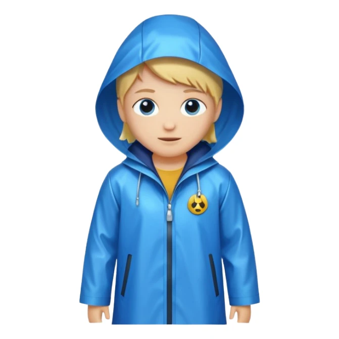 blue raincoat, just rain coat, negative: character. sticker