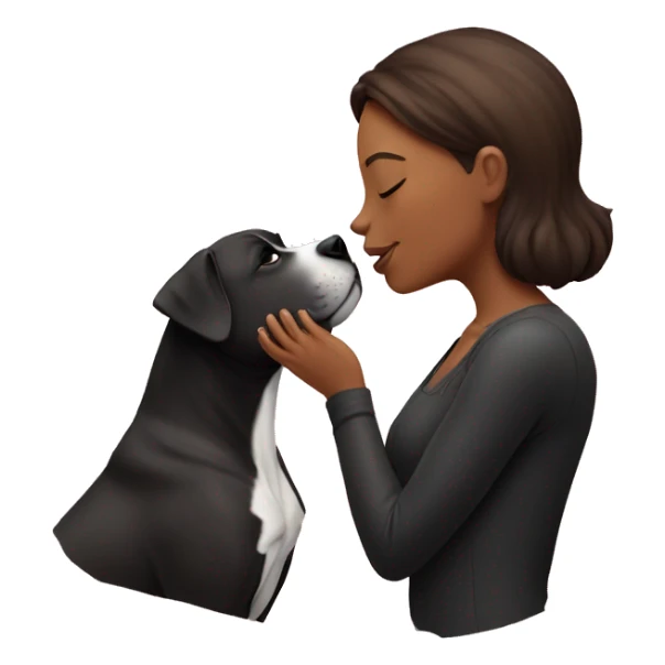 Brunette kissing big black pitbull dog, pink hearts sticker