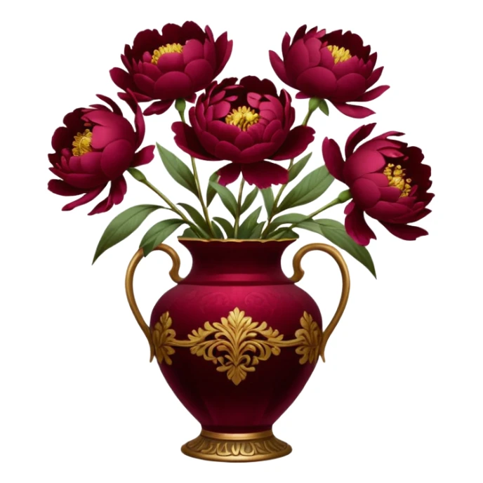 5 burgundy peonies in a vintage vase sticker