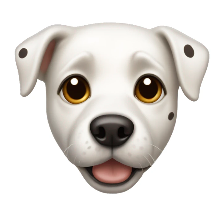 White dog with brown and black spots with one brown spot around left eye sticker