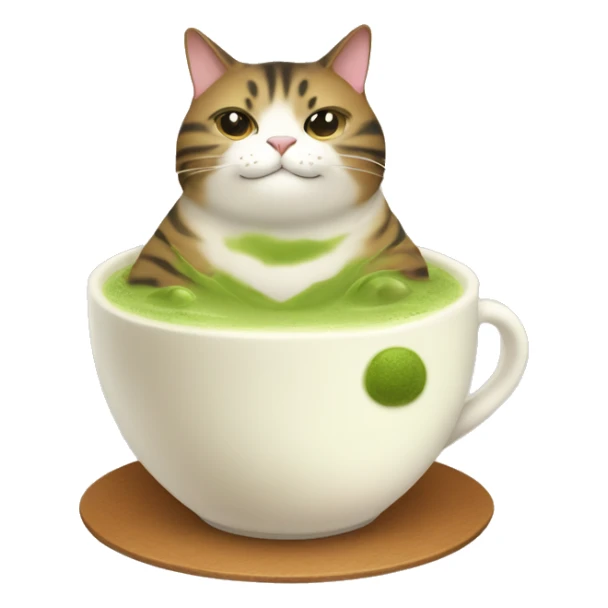 fat cat sitting in the matcha latte sticker
