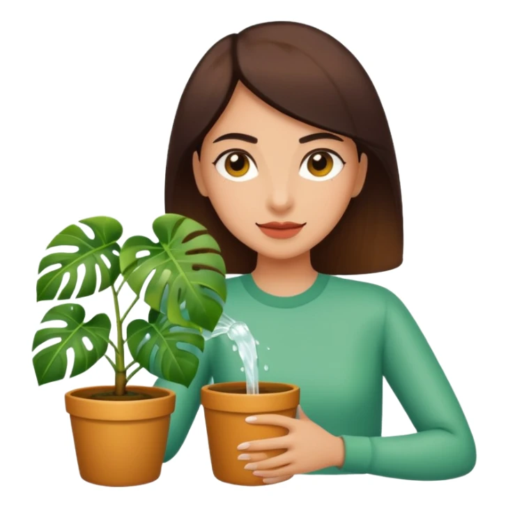 woman watering her monstera plant sticker