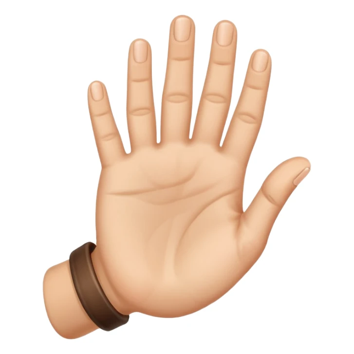 Hand with palm facing towards, fingers stretched holding down thumb and ring finger sticker