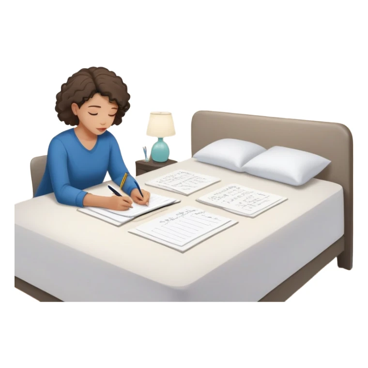 A person stands in a slightly messy room, mid-action—one hand writing a brain dump, the other smoothing out a freshly made bed. Three glowing notes are pinned nearby, marking their top priorities. A planner asks, “How can I make this easier?” Their face shows focus—not stress—activated sticker