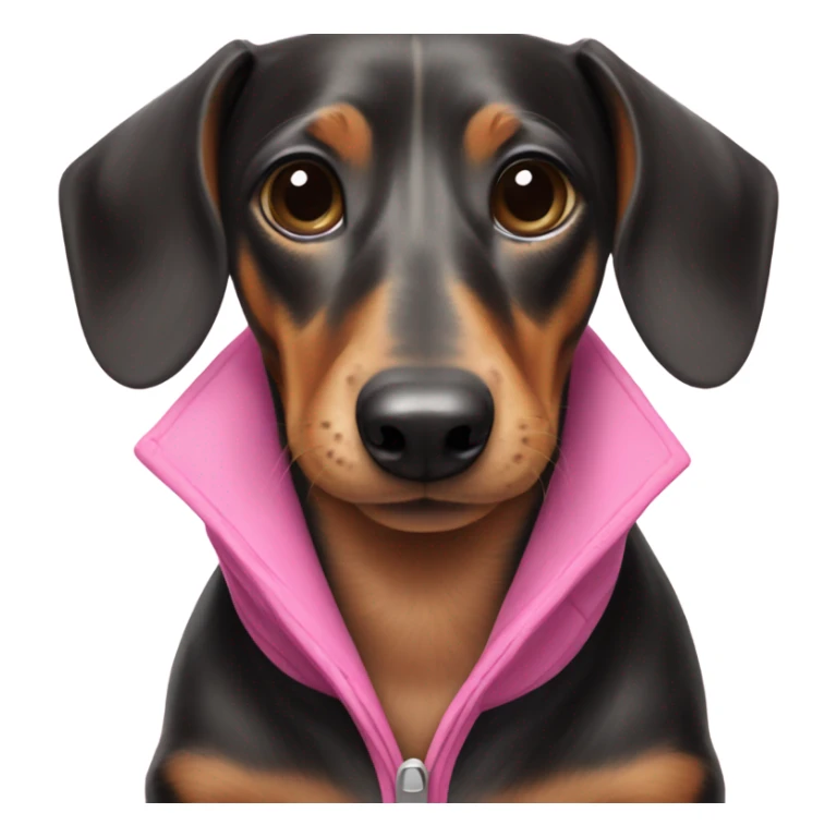 happy black brown and white dachshund wearing pink jacket sticker