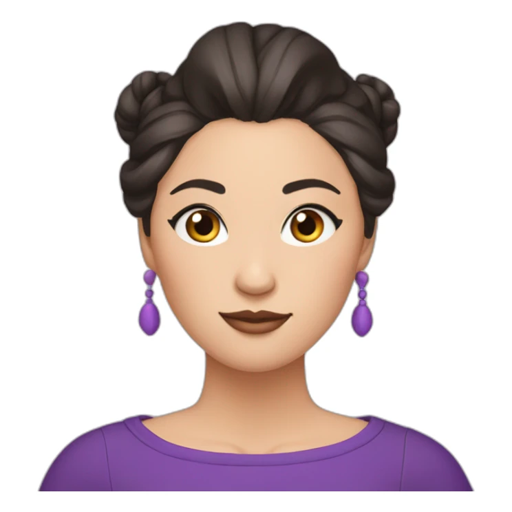 kazakh woman with purple top, double bun and eye liner sticker