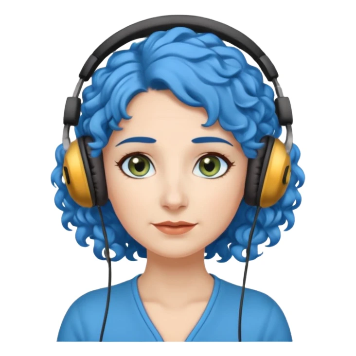 blue haired earringed heaphone wearing middle aged woman very very curly long haired and hazel small eyes sticker