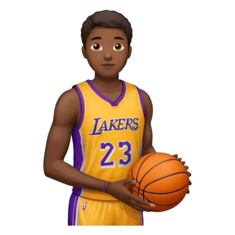 Joven con uniforme de basquetball laker sosteniendo una pelota de basquet sticker
