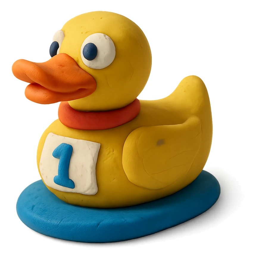 cartoon duck for a duck race in claymation style sticker