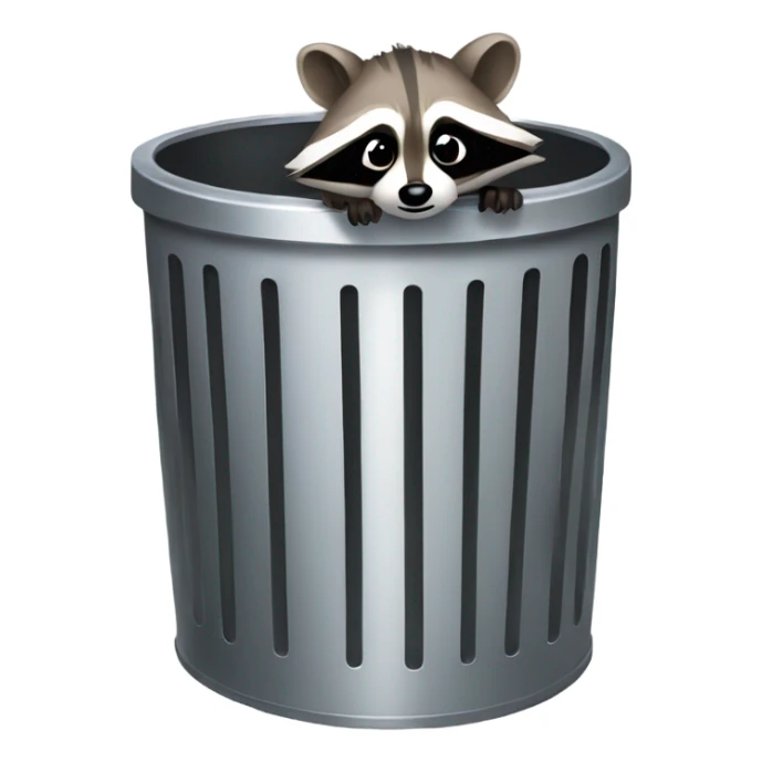 Raccoon peeking out of a metal trash can sticker