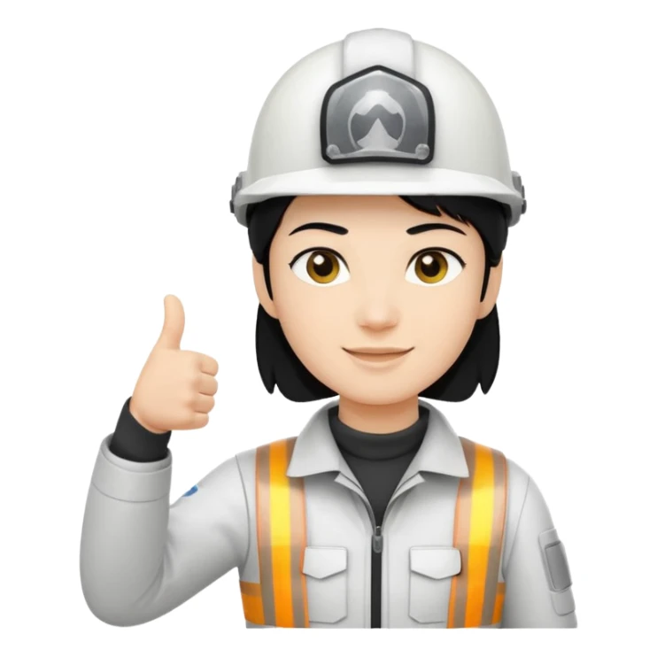 Una persona con pelo negro con casco blanco pulgar arriba sticker