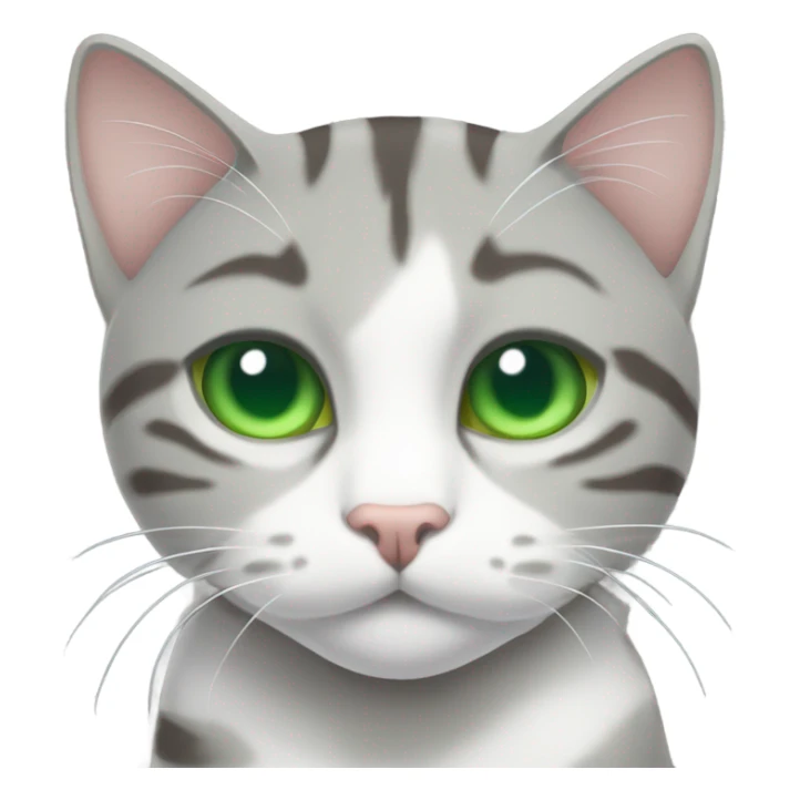 gray and white tabby cat with green eyes laying down sticker