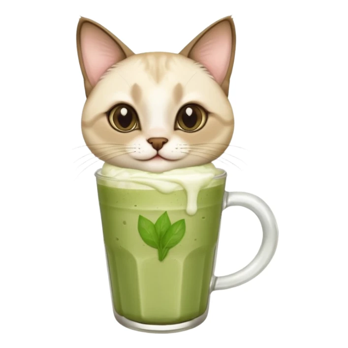 Happy Siamese Cat holding in its paws an iced matcha latte sticker