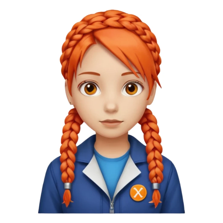red orange braids hair girl, wear science jacket sticker