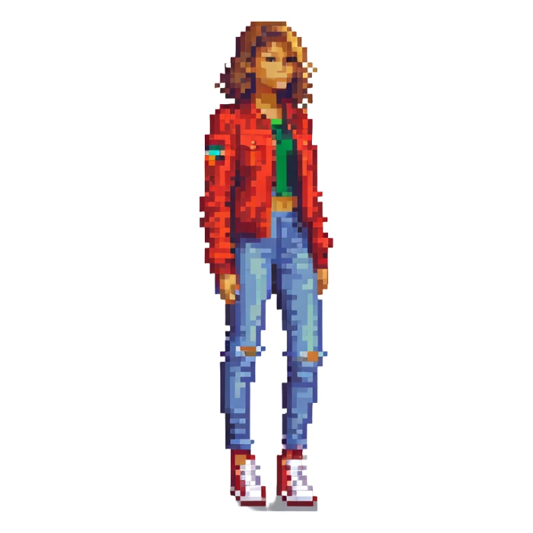 Zendaya in pixel art style with a red carpet background sticker