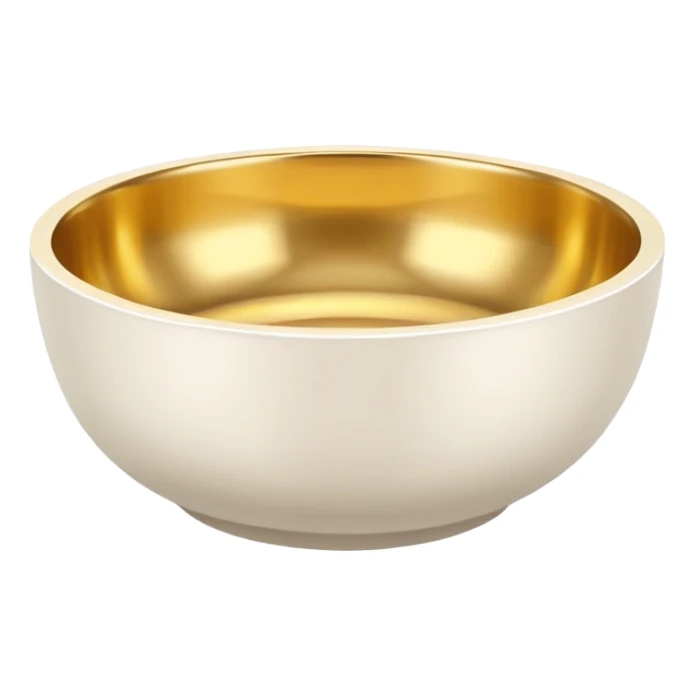white bowl with simple flat gold color inside, no liquid, no gloss, simple, clear sticker