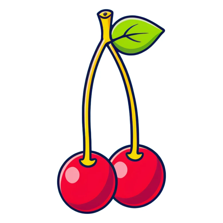 Two deep burgundy cherries connected by a green stem, rich dark red color sticker