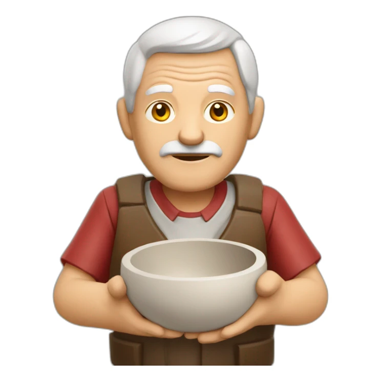 old man with latvian flag on his sholders trying to make a bowl from clay sticker