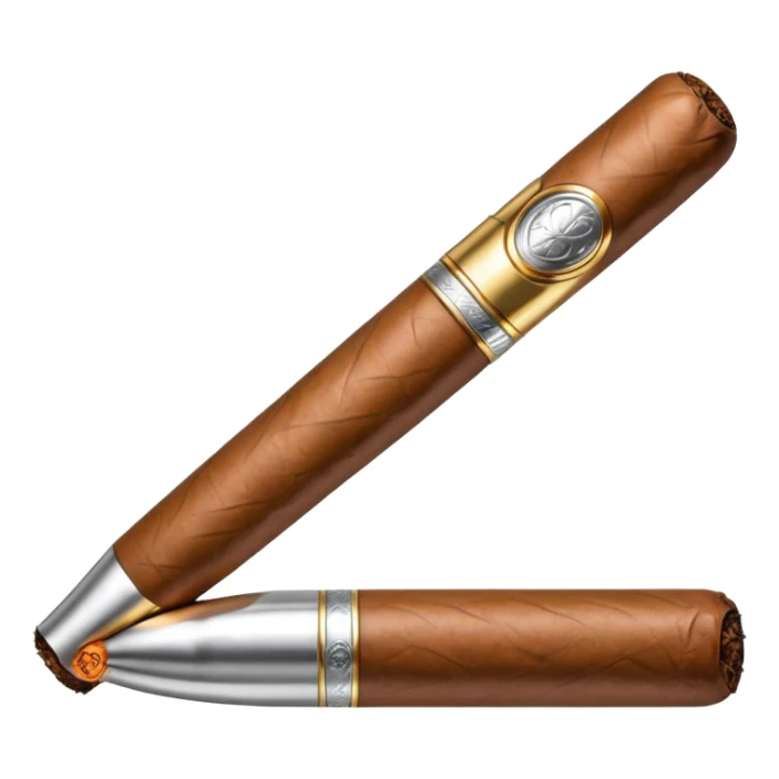 A luxury cigar emoji made of silver chrome, smooth metallic texture, minimal shape, glossy reflections, rich swag aesthetic, iOS emoji style, centered, clean white background sticker
