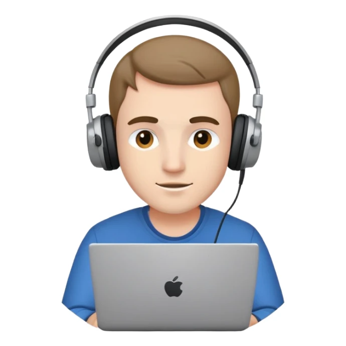 Man working on laptop Waring headphones put this image image inside a circ sticker