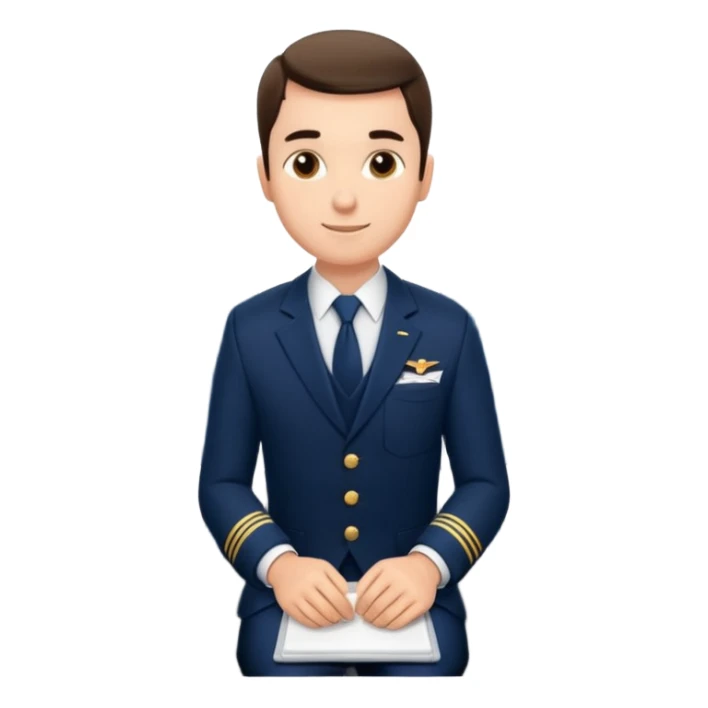 A  male courteous flight attendant checking seat rows with a polite, attentive posture. sticker