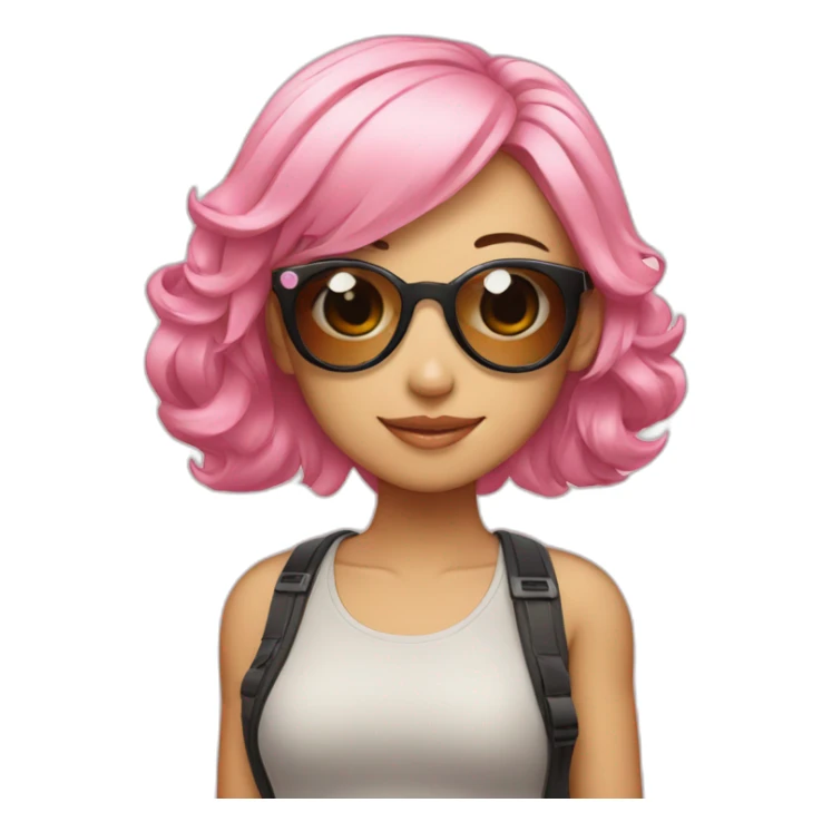 Taiwanese girl with pink hair and wearing sunglasses sticker