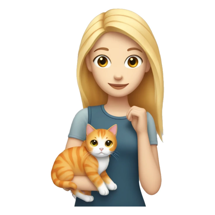 Blonde girl holding orange cat with white paws and white features sticker