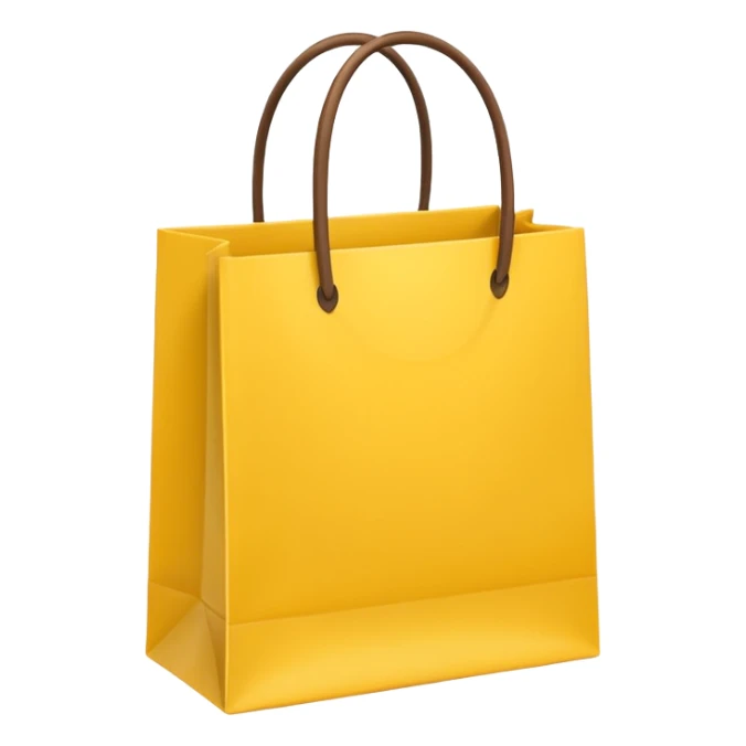 Turn this yellow shopping bag into a single flat emoji.
Keep the bag shape and yellow color.
Remove all text and details.
Simple, cute, Apple-style emoji.
Transparent background. sticker