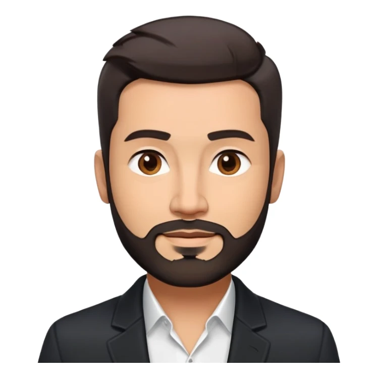 Good-looking broad-shouldered TV host in his mid-40s with light brown skin, short black hair with defined fade, light scruff beard, square face with pronounced jawline, friendly expression, open black jacket, white shirt with open collar and no tie sticker