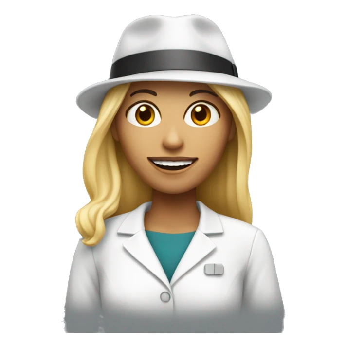 White skin female with blond hair and with phd student hat sticker