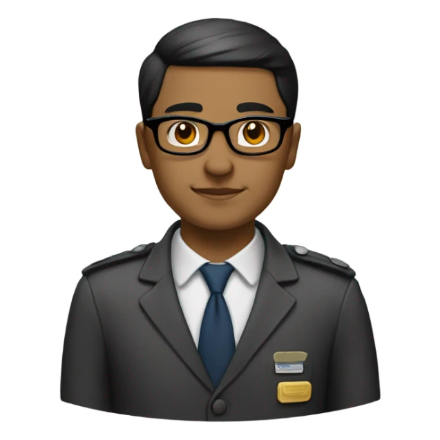 "Create an emoji of a smart and professional public servant. Features: short black hair, round glasses, calm and confident expression. Keep the style clean and minimalistic." sticker