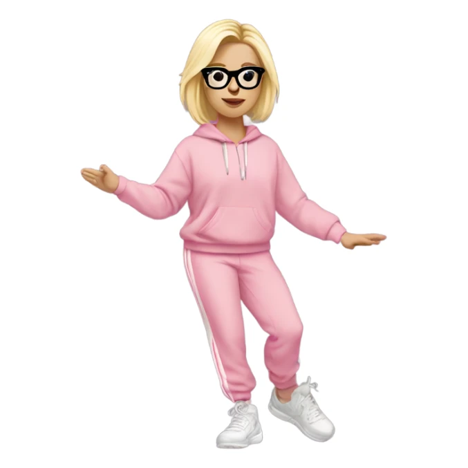 dancing-fair-haired-white-girl-pink-oversize-tracksuit-black-glasses sticker