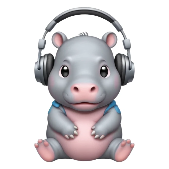 Baby hippo with headphones on  sticker