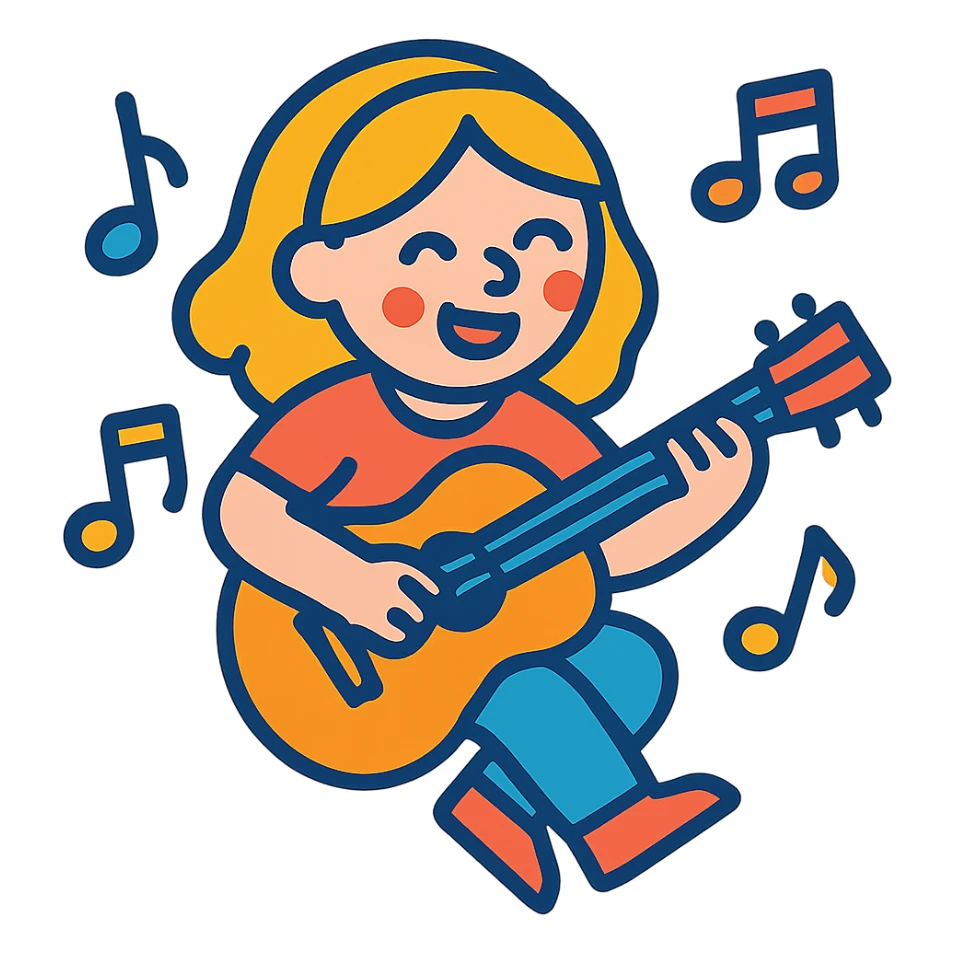blonde girl playing guitar with music notes in the air sticker