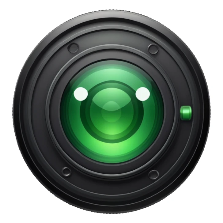 A round camera lens, minimalist, with highlights, green sticker