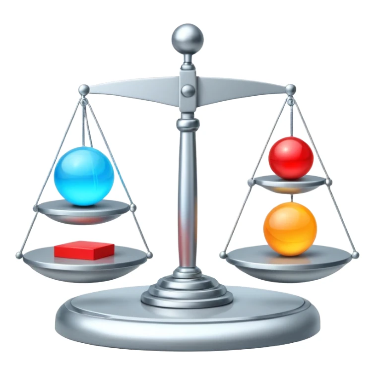 balance scale with one side a futuristic AI orb and the other side a stack of code blocks, no text sticker