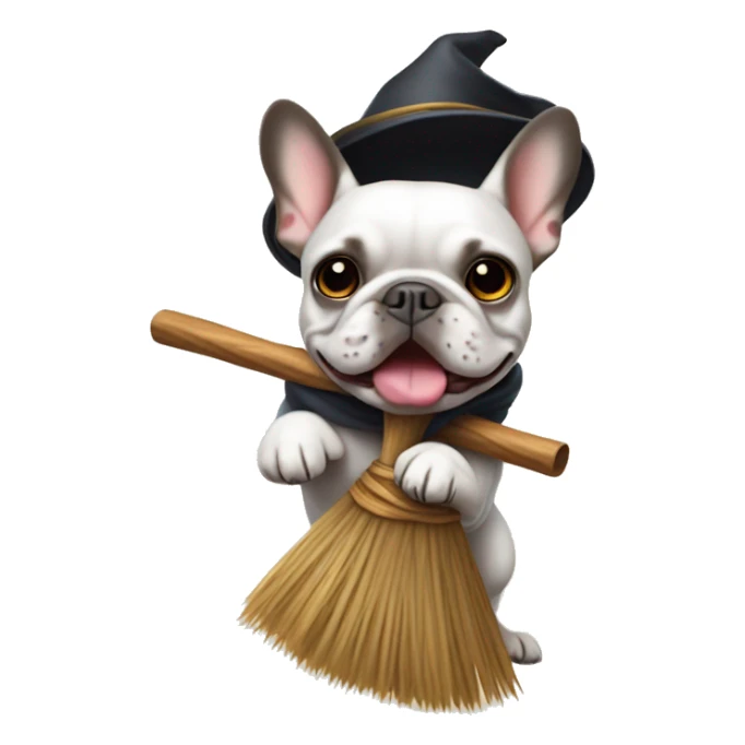 French bulldog riding a broomstick  sticker