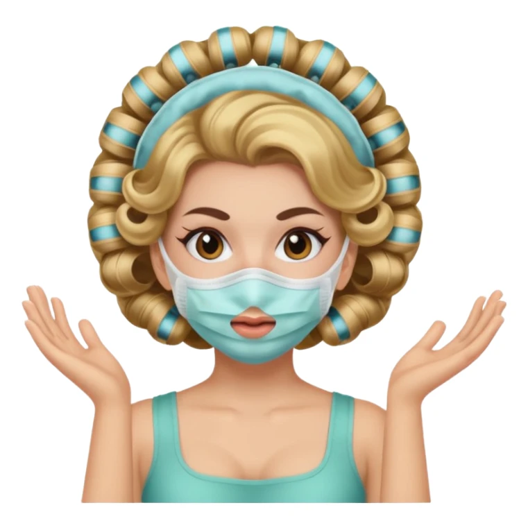 A girl with hair rollers and a face mask on￼ sticker