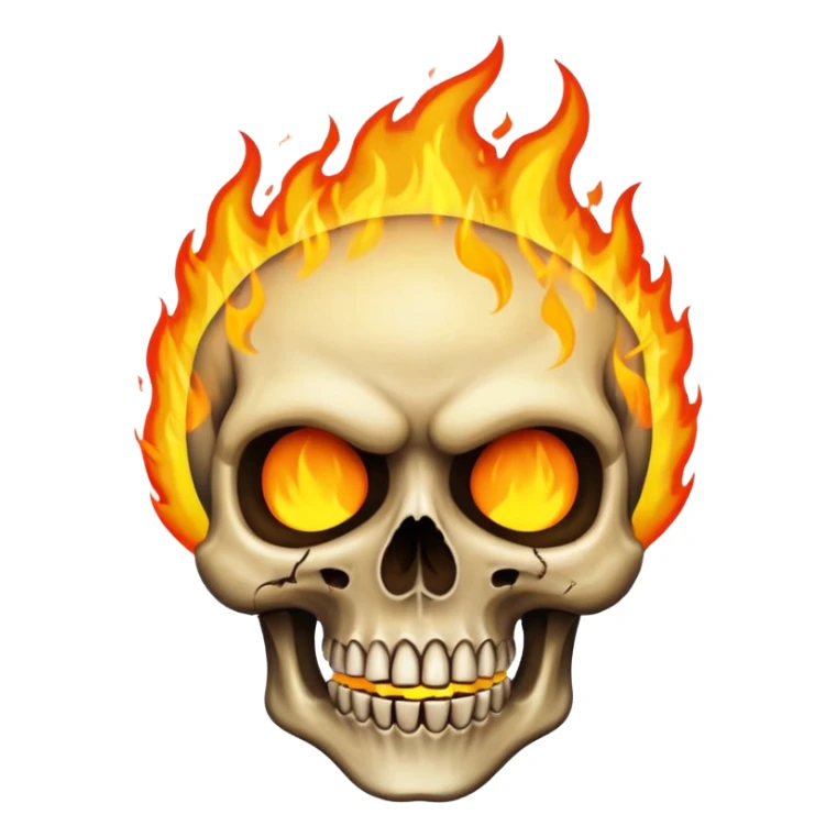 A burning skull with fire coming out of where the eyes sticker