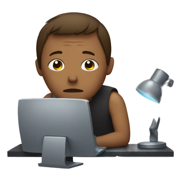 Sad person sitting in front of his pc setup sticker