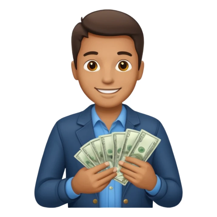 an American man with money in his hands, wearing regular clothes sticker