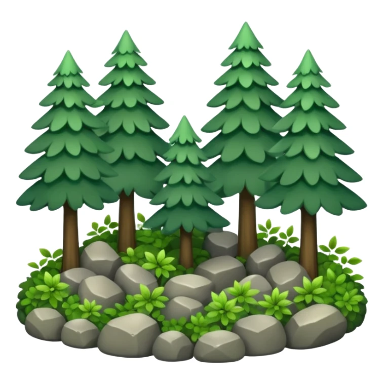 A bright forest clearing with layered bushes and scattered rocks. sticker