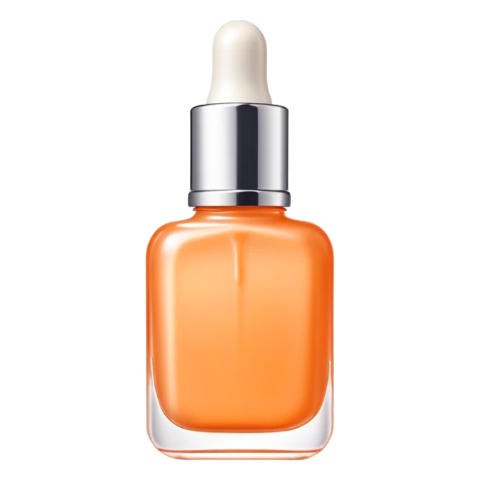 , pastel orange lip oil bottle with a subtle shimmer, giving off a luxurious and hydrating vibe. The bottle is slightly translucent with a soft orange hue sticker