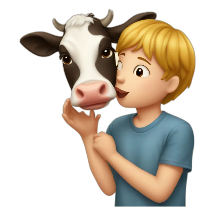 A boy kisses a cow sticker