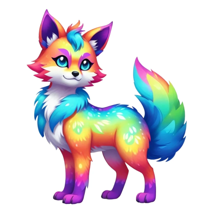 Neon-colored multi-colored cool Falvie-Fionbri-creature-sparkle-fursona, full body, with random markings sticker