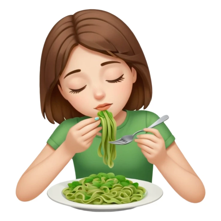 Brown haired girl eating green pasta ￼asleep sticker