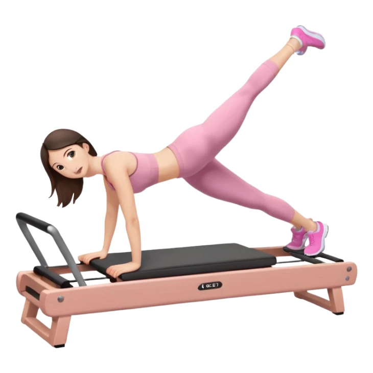 white brunette girl in light pink workout clothes doing a plank on a reformer sticker