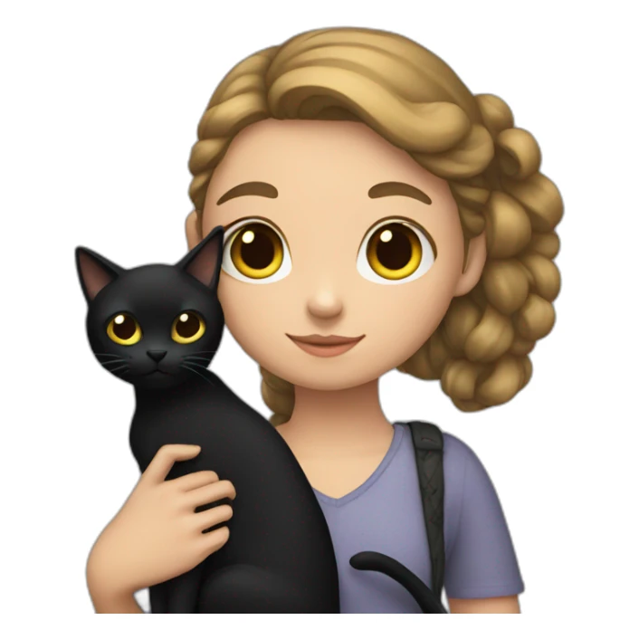 girl holding a black cat on her shoulder  sticker